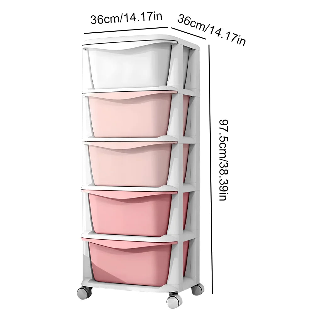 5 layer Storage Cabinet Stackable Drawer Storage Unit Swivel Casters Plastic Storage Cabinet Easy To Assemble Drawer Style
