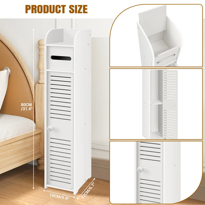 3-Tier Tall Narrow Bathroom Storage Cabinet with Doors, Waterproof Anti-Mold Standing Floor Organizer for Side Space Saving