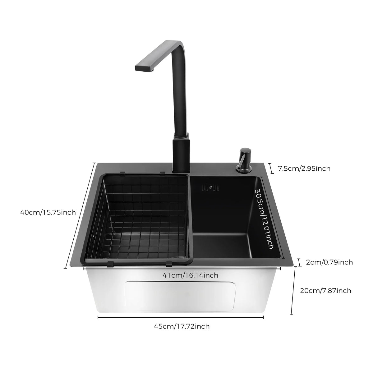 Black Stainless Steel Kitchen Sink with Faucet & Soap Dispenser | Nano-Coated
