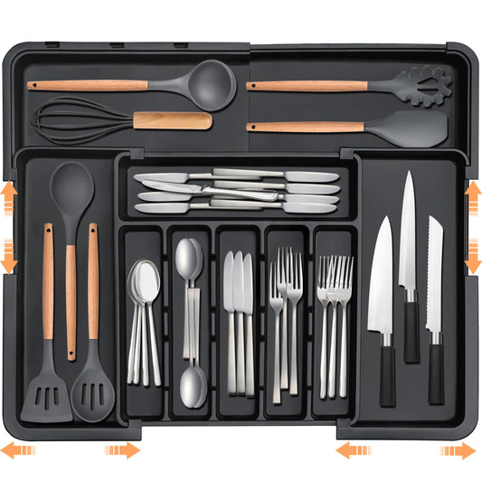 Expandable Cutlery Drawer Organiser | 6–9 Adjustable Slots | Black