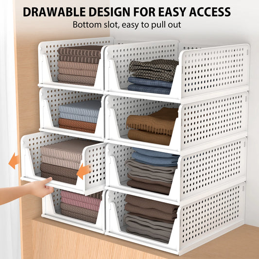 Wardrobe Storage Organiser, 4 Pack Stackable Storage Boxes Clothes Storage,Cupboard Storage Organiser, Under Sink Storage