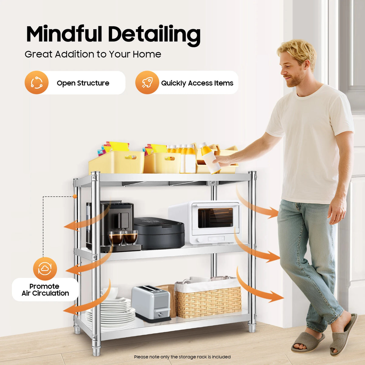3-Tier Stainless Steel Kitchen Shelf | Adjustable Microwave & Storage Rack