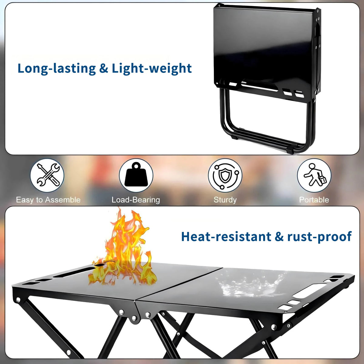 Outdoor Camping Tactical Table,Camping Side Table Folding Grill Side Table, suitable for camping and picnics,easy to carry,Black