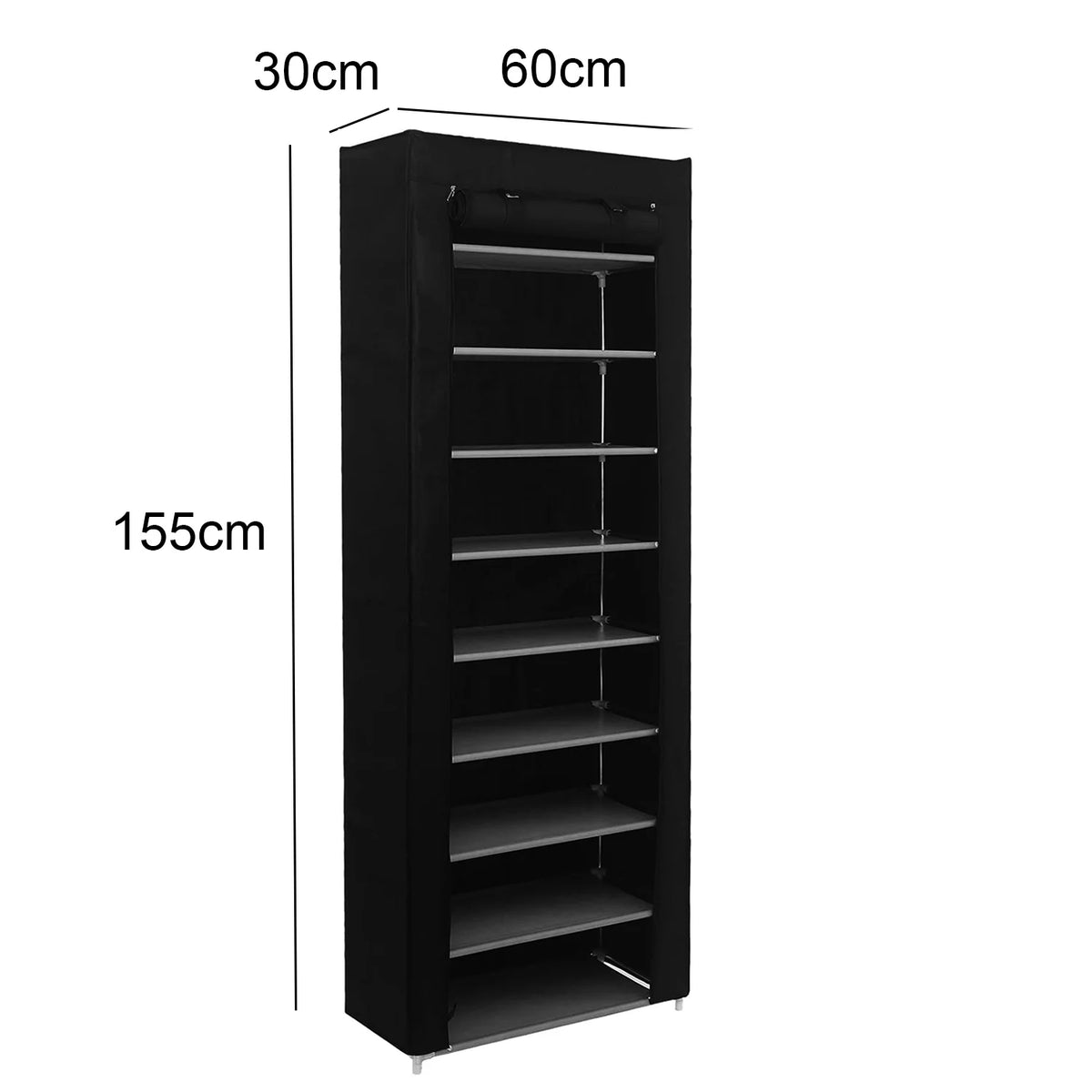 10-Tier Dustproof Shoe Rack Cabinet | Holds 27 Pairs | Grey, Black & Coffee