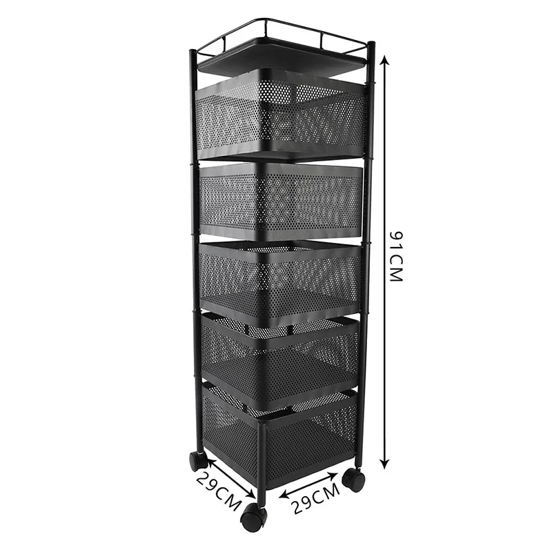 Multi-Layer Rotating Kitchen Storage Cart with Vegetable Baskets