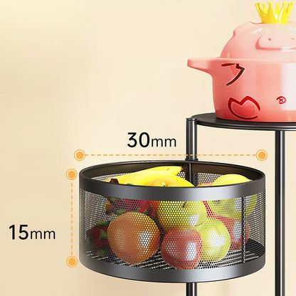 Multi-Layer Rotating Kitchen Storage Cart with Vegetable Baskets