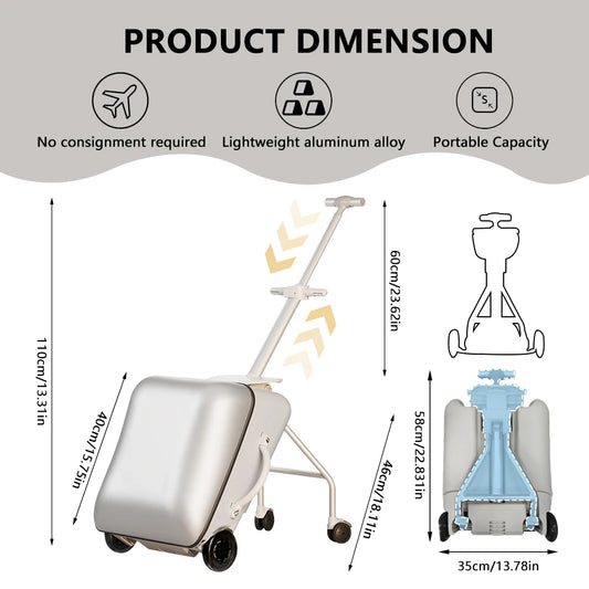 Children Portable can sit and ride on luggage, carry-on luggage, luggage lazy trolley case 360° rotating double wheels