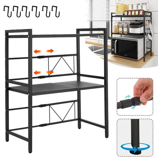 Expandable Microwave & Oven Countertop Shelf | Adjustable Carbon Steel Rack