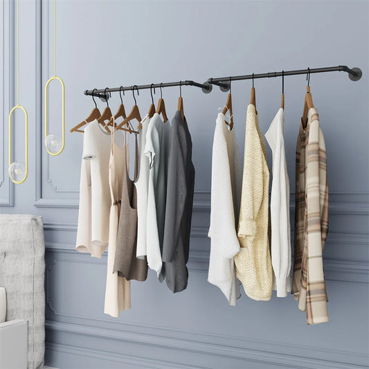 Wall-Mounted Industrial Pipe Clothes Rail – Pack of 2