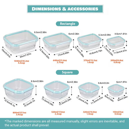 Meal Prep Glass Containers with Airtight Lids – 8 Pack