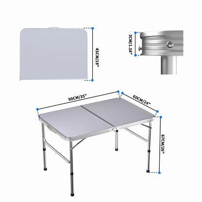 Portable Folding Table | 90cm | Lightweight Steel & Aluminium | Non-Slip Feet