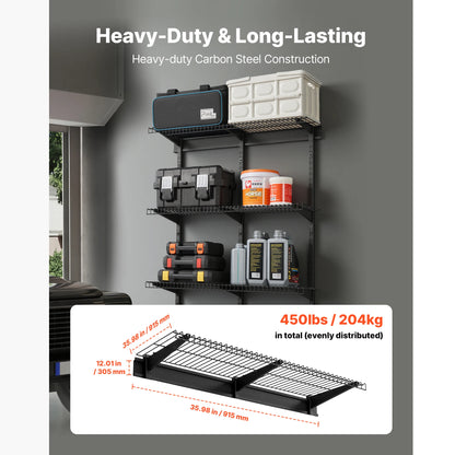 SucceBuy Heavy Duty Wall Garage Shelving 3-Tier 0.9x3 ft 450 lbs 11x36" Per Shelf Steel Wall Mounted Shelving Unit Metal Black