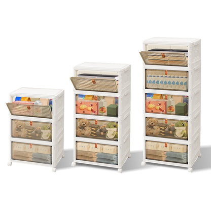3/4/5 Tier Stackable Storage Boxes with Lids,Sturdy PP Matterial, Foldable Plastic Storage Unit for Toys/Office Supplies/Clothes