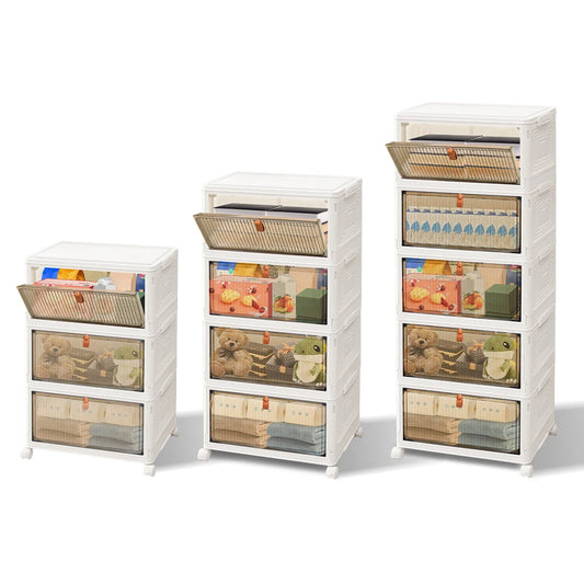 3/4/5 Tier Stackable Storage Boxes with Lids,Sturdy PP Matterial, Foldable Plastic Storage Unit for Toys/Office Supplies/Clothes