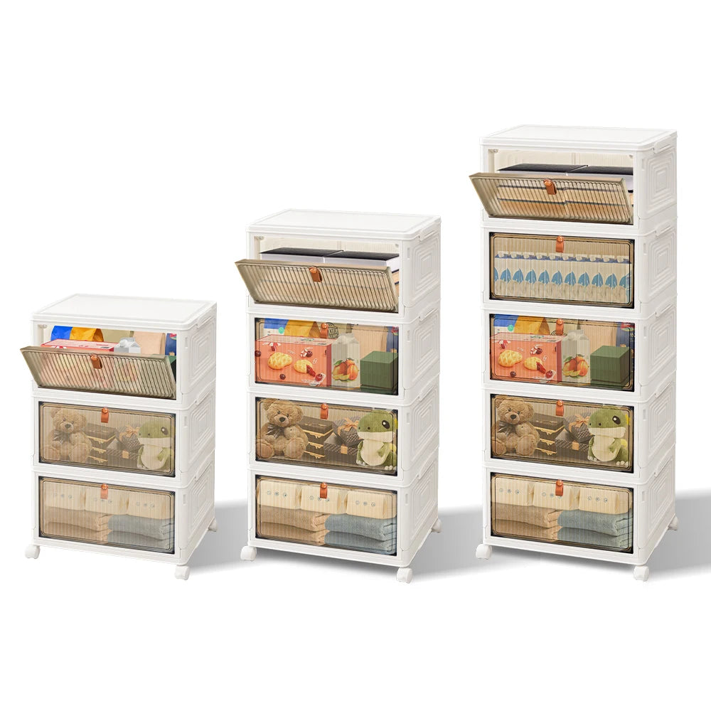 3/4/5 Tier Stackable Storage Boxes with Lids,Sturdy PP Matterial, Foldable Plastic Storage Unit for Toys/Office Supplies/Clothes