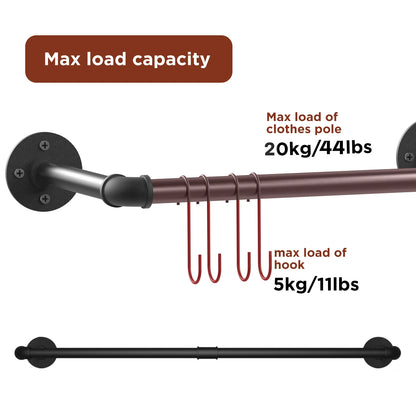 Wall-Mounted Industrial Pipe Clothing Rail | 92cm | 20kg | With 4 Hooks