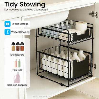 2-Tier Pull-Out Under-Sink Cabinet Organiser | Carbon Steel | Black