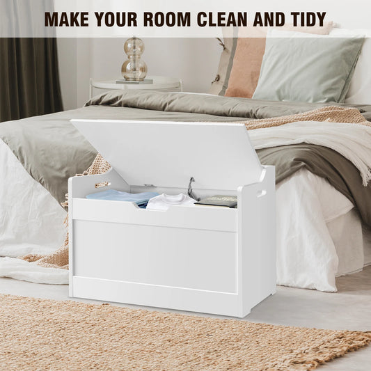 Wooden Storage Box with Lid Bench, 2-in-1 Toy and Blanket Box for Playroom or Bedroom, Large Capacity,Safety Hinges