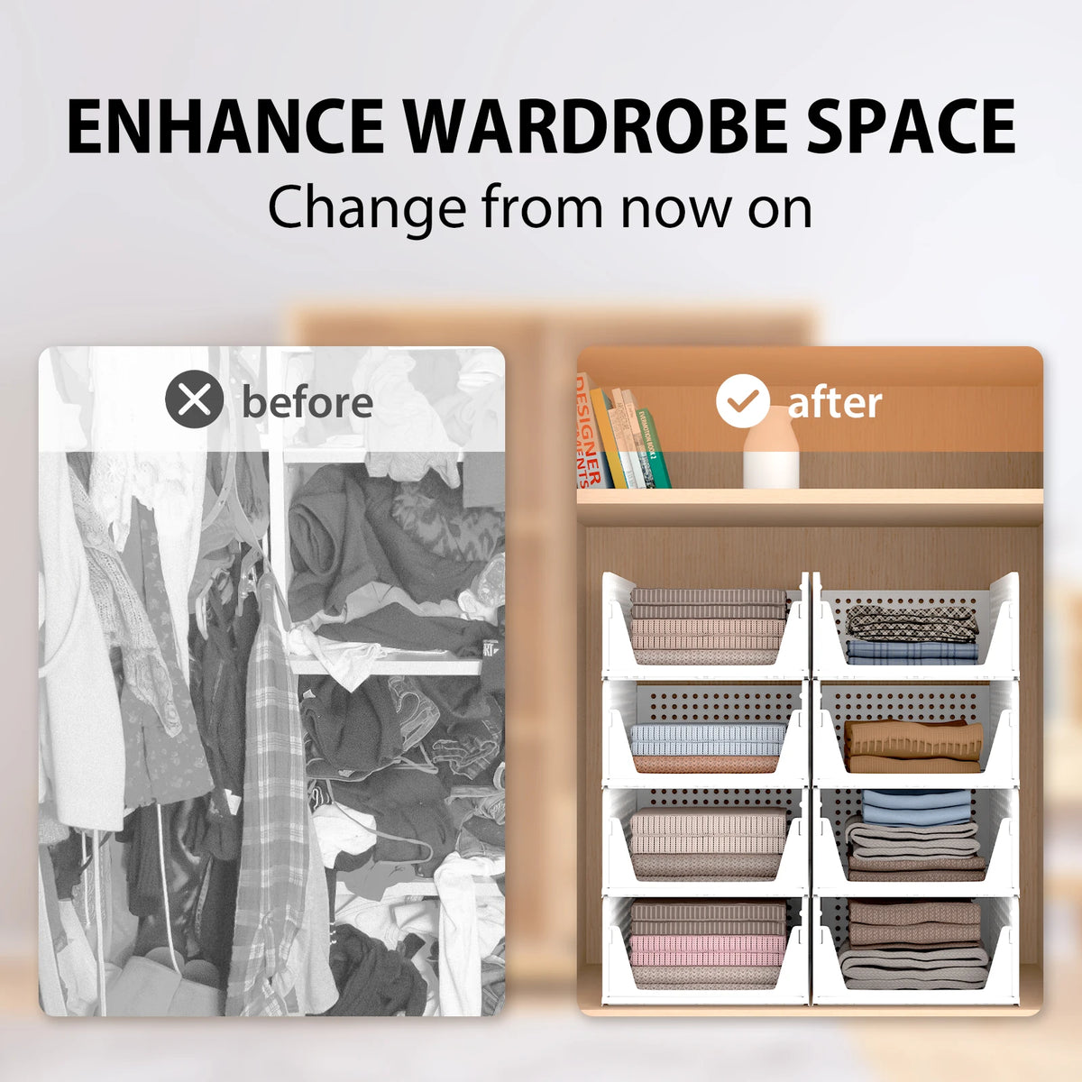 Stackable Wardrobe Storage Drawers – Pack of 4